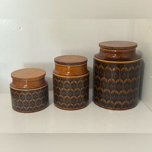 Hornsea Vintage Heirloom Pattern Circa 70s MCM Kitchen 3 Canister Set